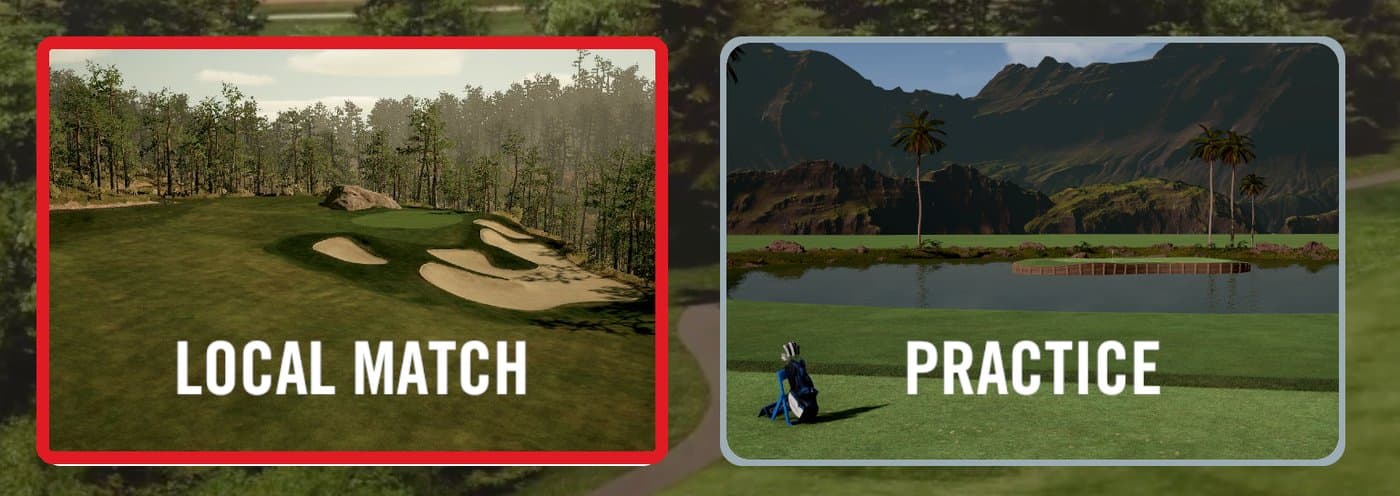 GSPro home screen with the Local Match tile outlined in red, next to Practice.